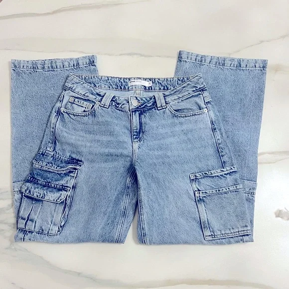 GARAGE Low Rise Wide Leg Cargo Jean - Ronnie Blue - Picture 4 of 6